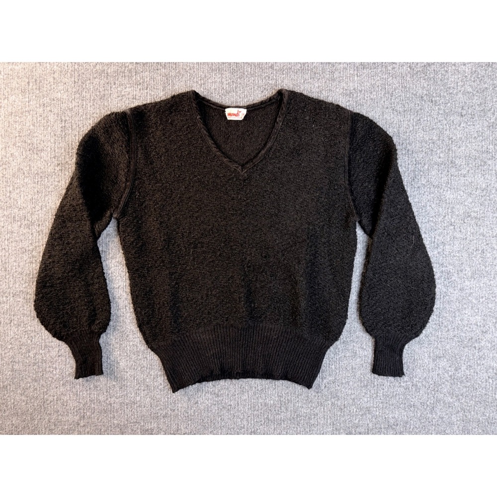 Vintage Mondi Black V-Neck Sweater Size 38 West Germany‎ Boucle Knit Pullover
